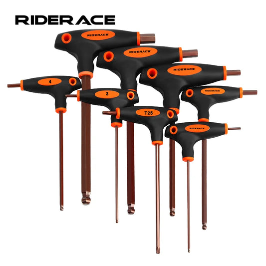 RIDERACE Bicycle Allen Hex Key Wrench Hand Repair Tools T Handle 2.5/3/4/5/6/8/10mm T25 S2 Steel Ball Head Inner Hexagon Spanner