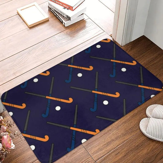 Field Hockey Sticks Front Door Mat Anti-Slip Outdoor Quick Dry Sport Player Doormat Floor Bath Entrance Rug Carpet