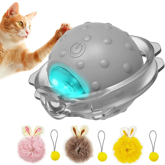 Rabbit Ear Cat Toy Ball Smart Interactive Cat Toys with Bird Sound LED Light Motion Activate Rolling Ball Electric Cats Toy