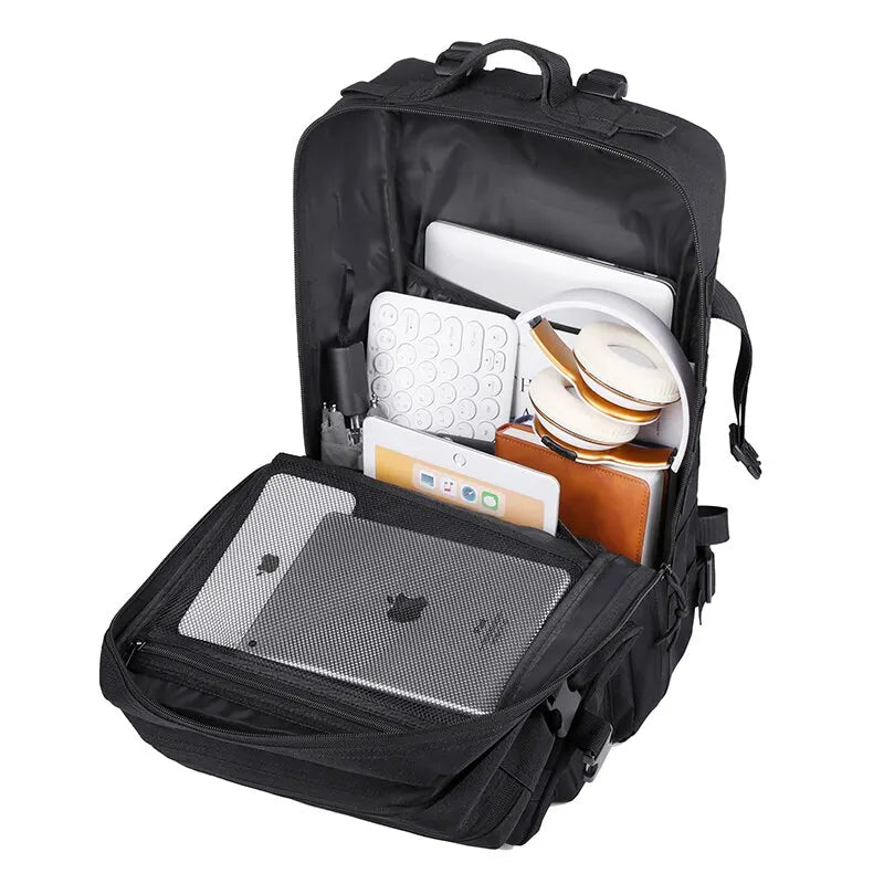 Men's Backpack 900D Polyester 45L 3P Soft Back Outdoor Waterproof Canvas Backpack Hiking Camping Hunting Bag