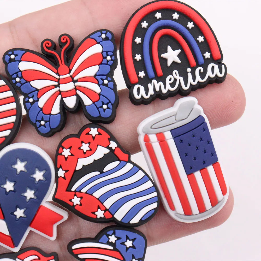 1-19PCS America Football Drinks USA Flower Statue of Liberty PVC Shoe Decoration Buckle Charms Clog Pin Hole Slipper Accessories