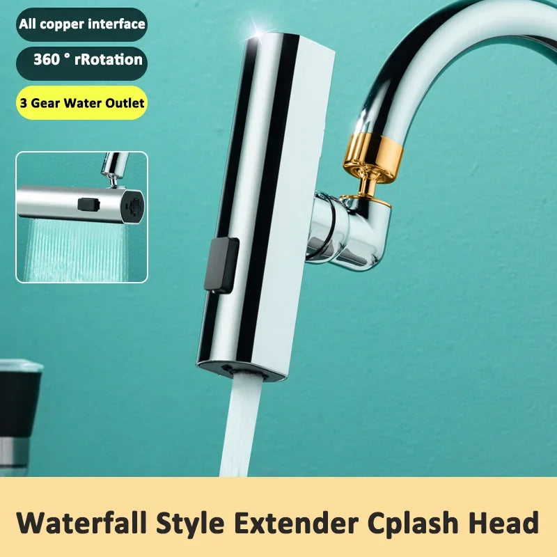 Kitchen Faucet Waterfall Outlet Splash Proof Faucet Extenders Universal Rotating Bubbler Multifunctional Water Nozzle Extension