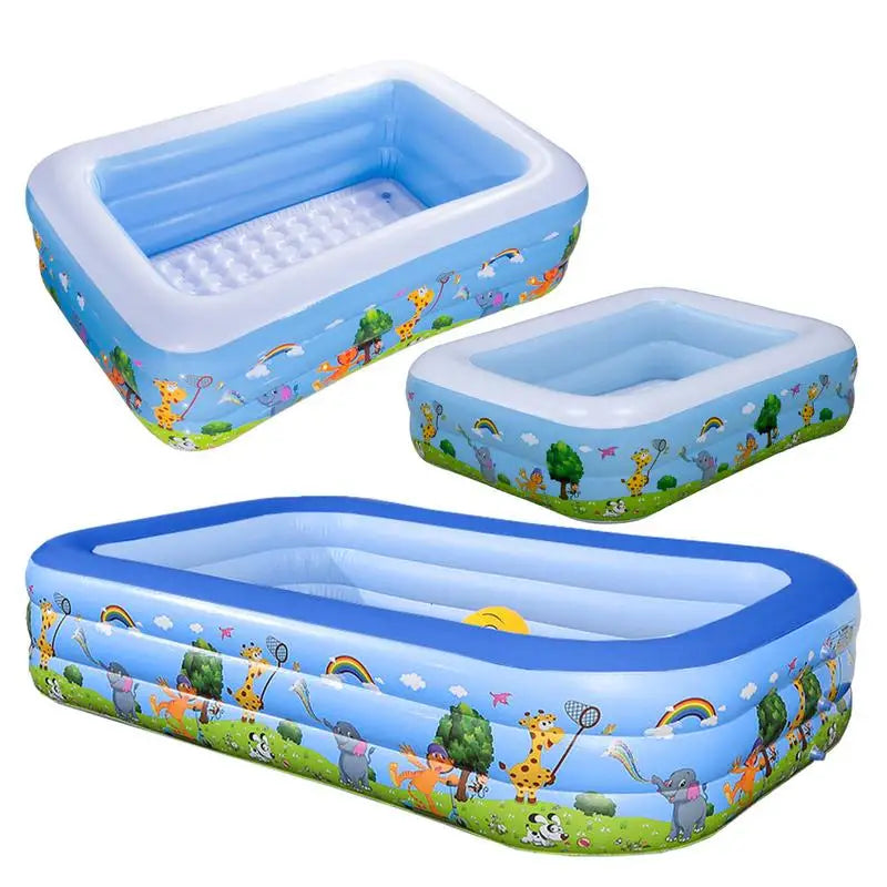 Thickened PVC Inflatable Pool for Kids Foldable Square Blow up Pool for Family Space-Saving Swimming Pool for outdoor Backyard