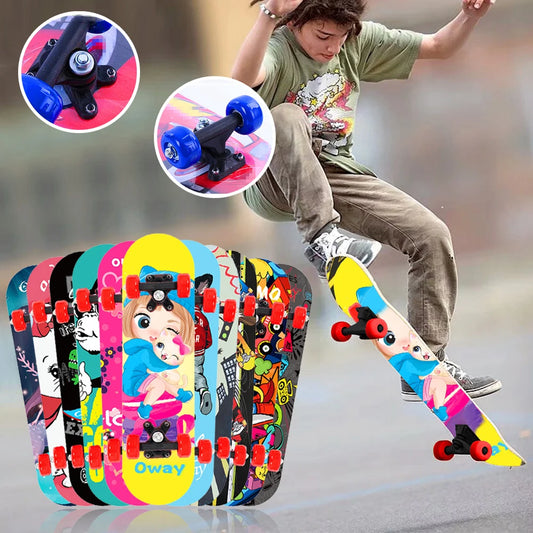 Double Rocker Skateboard 60*15*10cm Kids Teenagers Beginners Cartoon Skate Board Scooter Longboard Deck Skateboard Four Wheels