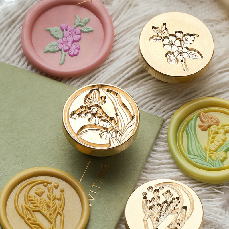 Flower Seal Wax Stamps Head Badge Fire Paint Plant Wax Sealing Copper Replace Heads DIY Scrapbooking Envelope Craft Supplies