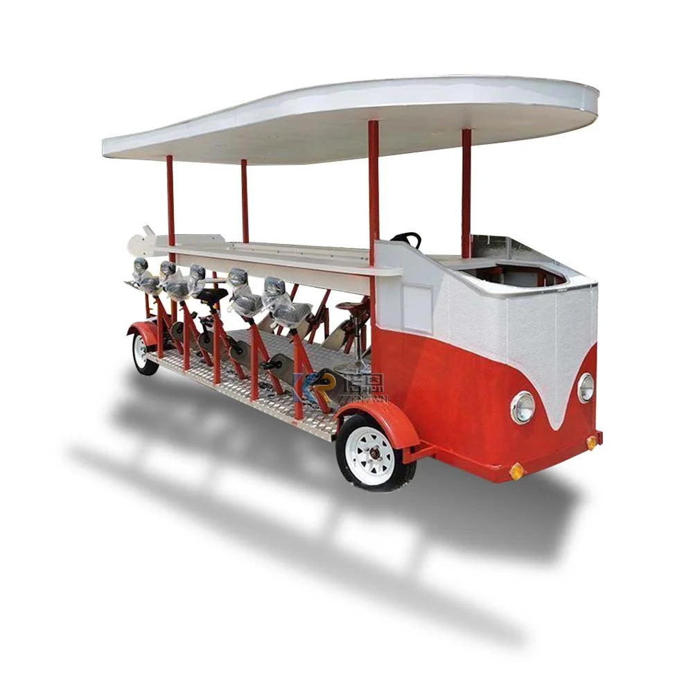 13-15 Persons Four Wheel Pedal Electric Mobile Beer Bike Cart Sightseeing Bus Car For Sale