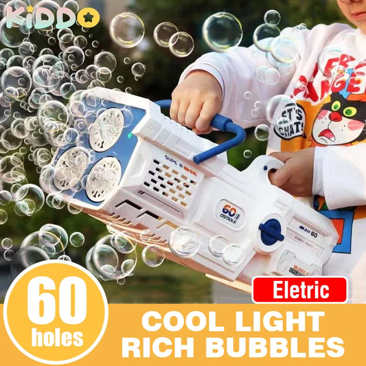 60 Holes Bubble Gun Automatic Electric Rocket Soap Bubbles Magic Machine Outdoor Bath Party Toy LED Light Children's Day Gifts