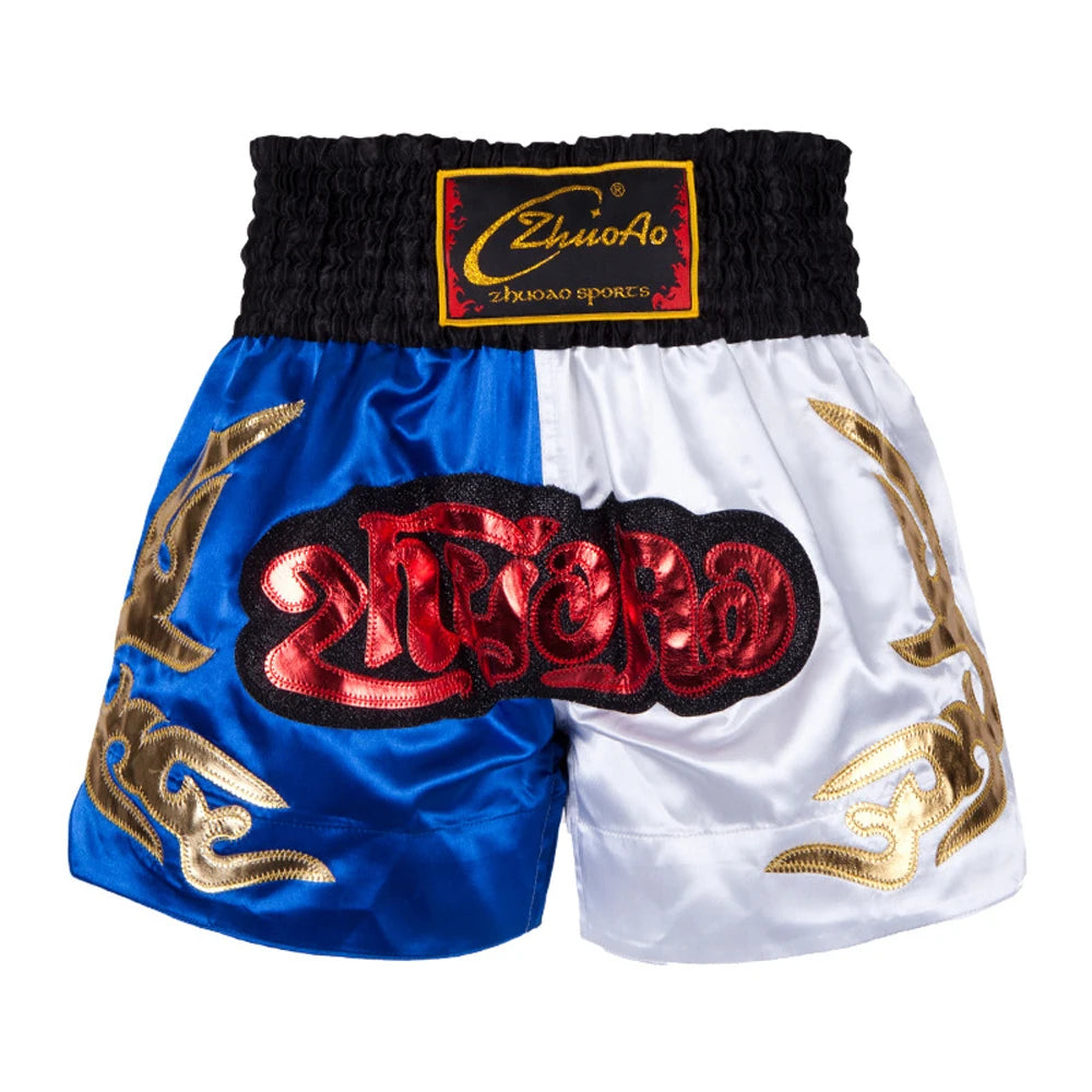 Printing Fight Shorts Breathable Men Womens Kick Boxing Shorts Embroidery Patches Muay Thai Shorts Sanda Grappling Clothes