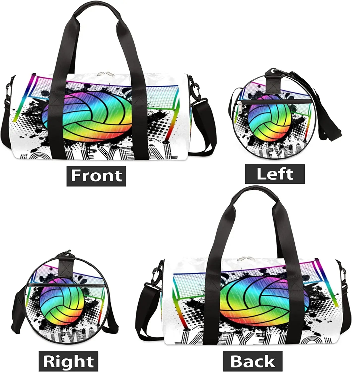 Rainbow Volleyball Sports Gym Bag Sport Ball Travel Duffel Bag Large Carry on Weekender Overnight Workout Shoulder Tote Bag