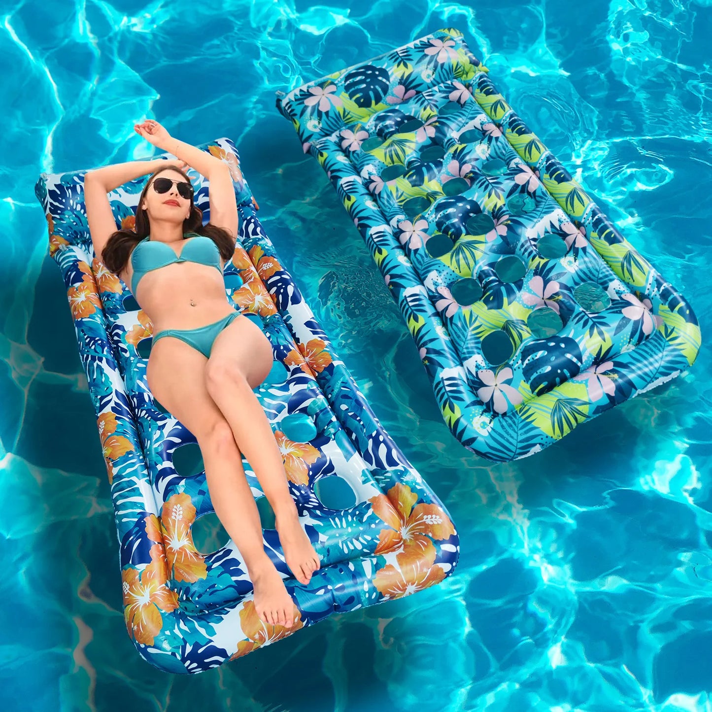 Floating Row Air Mattress Inflatable Water Sleeping Bed Foldable Swimming Air Mattress Water Sport Lounger Chair Pool Accessorie