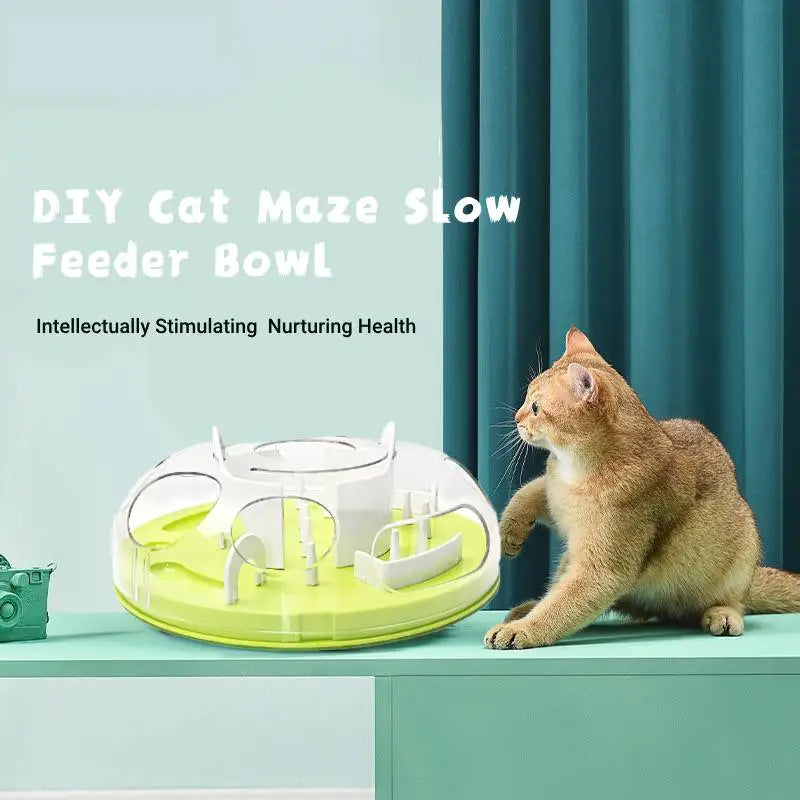 Interactive Treat Dispensing Cat Maze Slow Feeder Tray Bowl