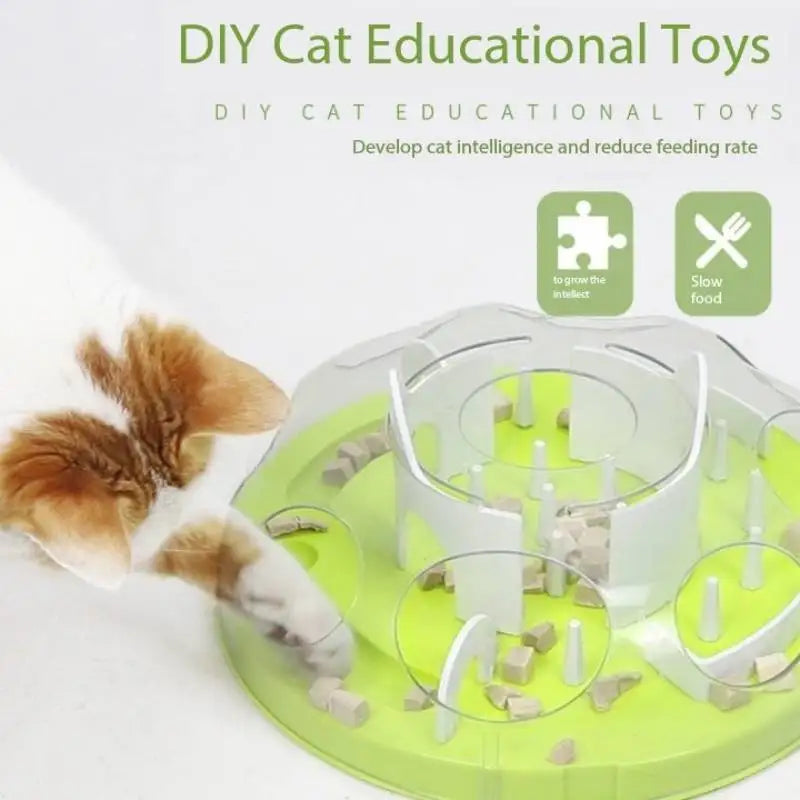 Interactive Treat Dispensing Cat Maze Slow Feeder Tray Bowl