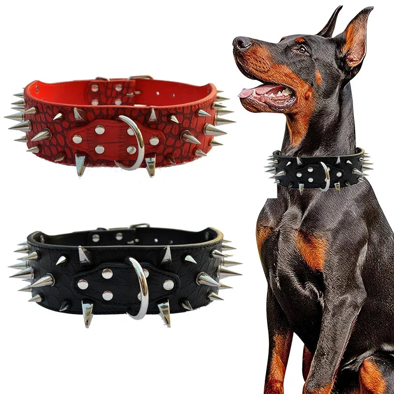 Adjustable Wide Dog Collar Rivet PU Leather Medium Large Dogs Collars Durable Neck Protection  Adjustable Pet Necklace