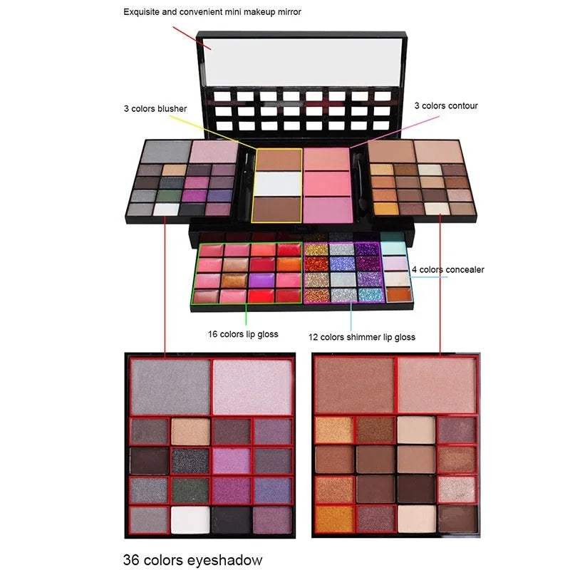 40/74/78 Colors Glitter Eyeshadow Palette Matte Waterproof Long Lasting Cosmetics Kit Fashion Women MakeUp Tools Pressed Powder