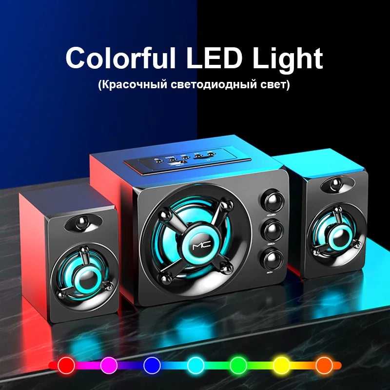 HIFI 3D Stereo Speakers Colorful LED Heavy Light AUX USB Wired Wireless Bluetooth Audio Home Theater Surround Sound Bar TV