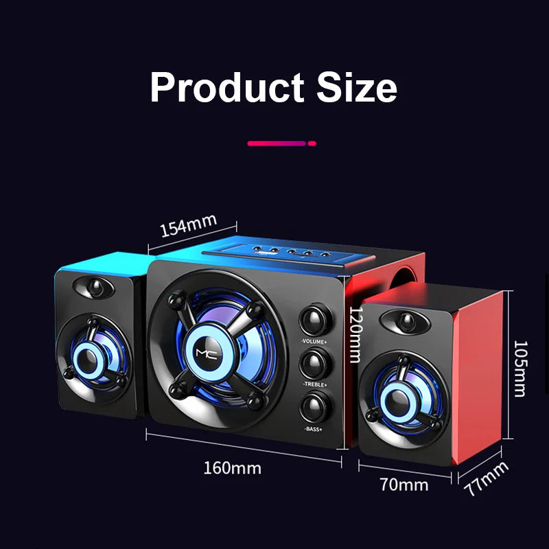 HIFI 3D Stereo Speakers Colorful LED Heavy Light AUX USB Wired Wireless Bluetooth Audio Home Theater Surround Sound Bar TV