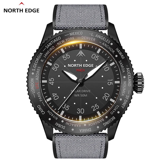 NORTH EDGE Solar Power Waterproof 50M Wristwatch Luminous Environmental