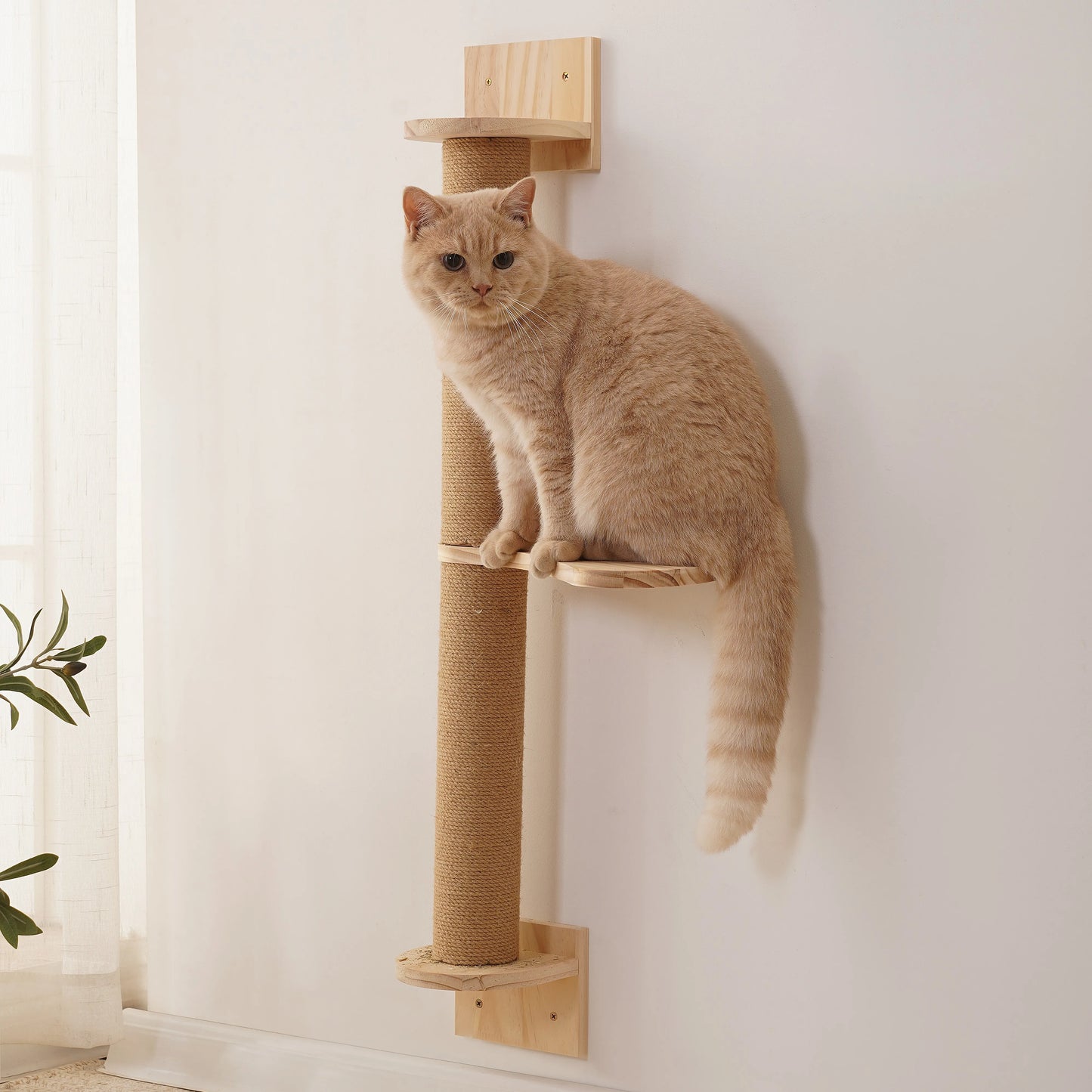 1pc Cat Climbing Wall Post, Tall Scratch Pole With Linen Rope, Platform, Hanging Cat Activity Tree With Scratching Post, Sturdy