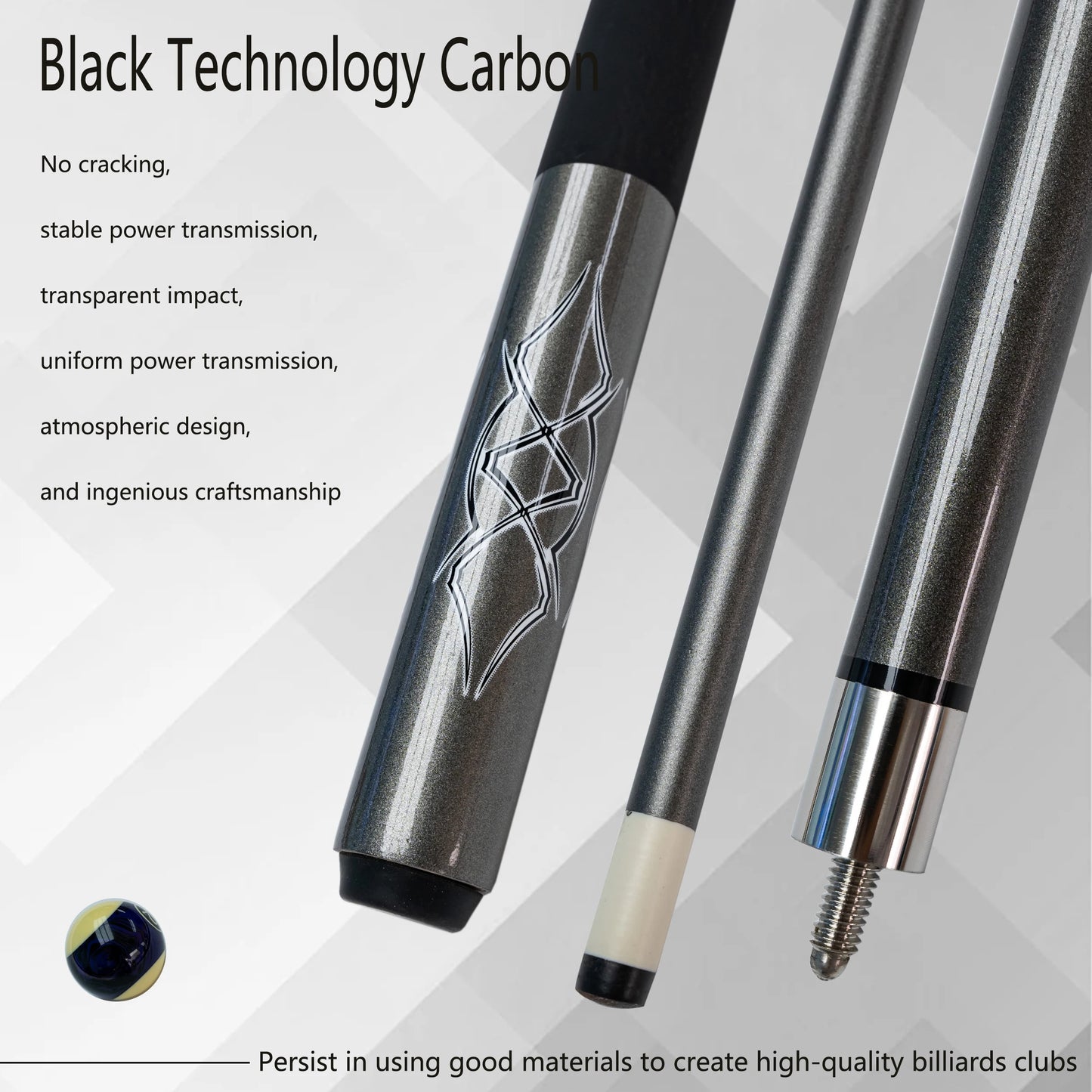 Premium Carbon Billiard Cue with Noble Silver Design - Suitable for Nine Ball and Snooker