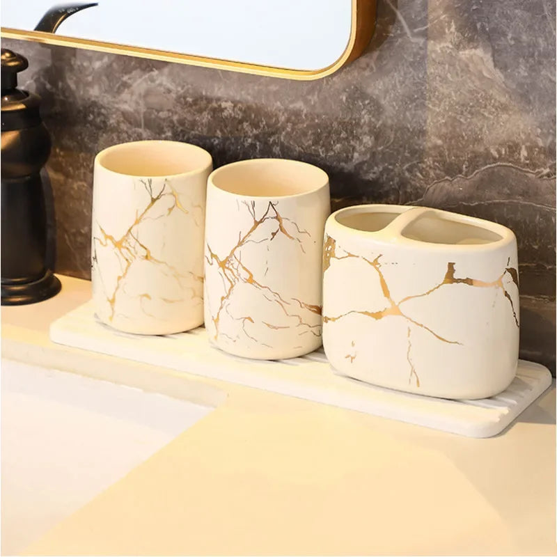 Bathroom Accessories Electric Toothbrush Rack Home Toothbrush Holder Lotion Bottle Dental Appliance Rack Marble Gold Pattern