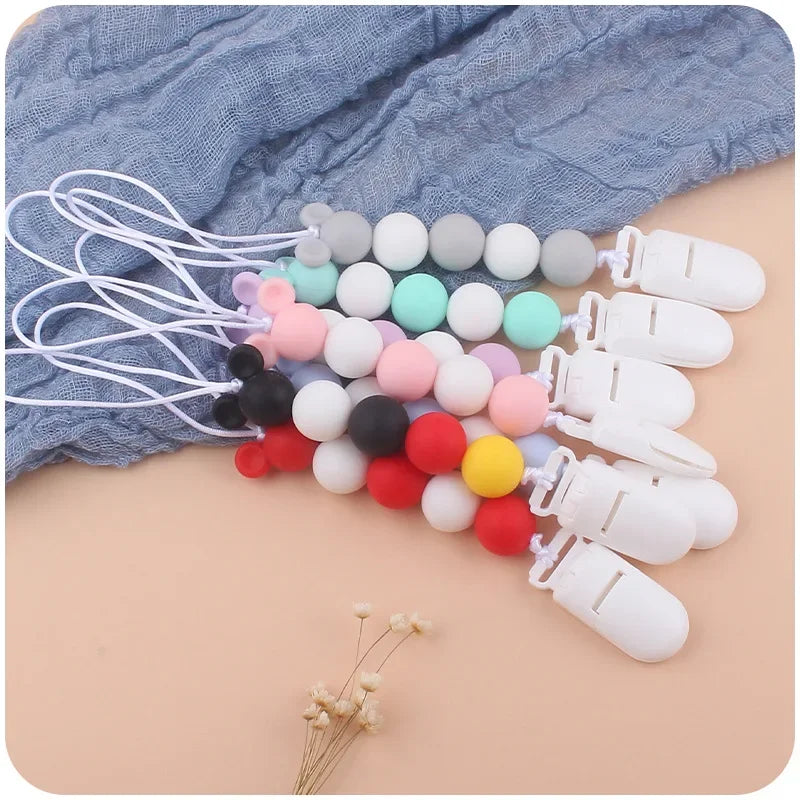 Baby Silicone Pacifier Clip Colorful Beads Grinding Teething Toys Fixed Anti-drop Chains Kawaii Infant Items Newborn Essentials