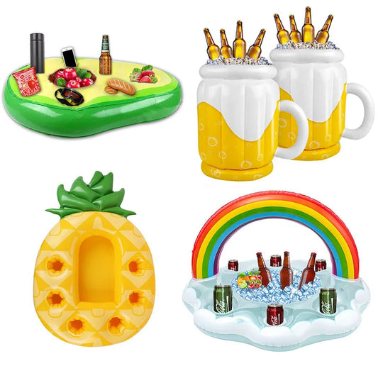 Summer Sea Bucket Cup Holder Inflatable Floating Cooler Drink Snack Tray Party Float with Holders Ice Bar for Beach Lake pool