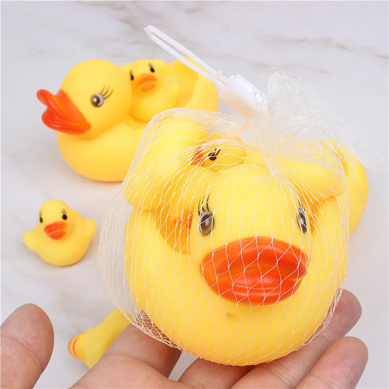 4PCS Cute Duck Baby Bath Toys Little Yellow Duck With Squeeze Sound Rattle Soft Rubber Water Toy Children Summer Bathroom Gift