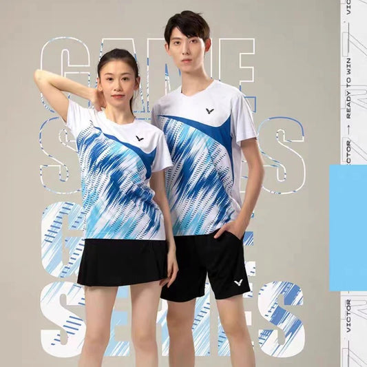 Customized men's and women's badminton T-shirt Breathable sweat absorption quick drying light V-neck tennis training clothes