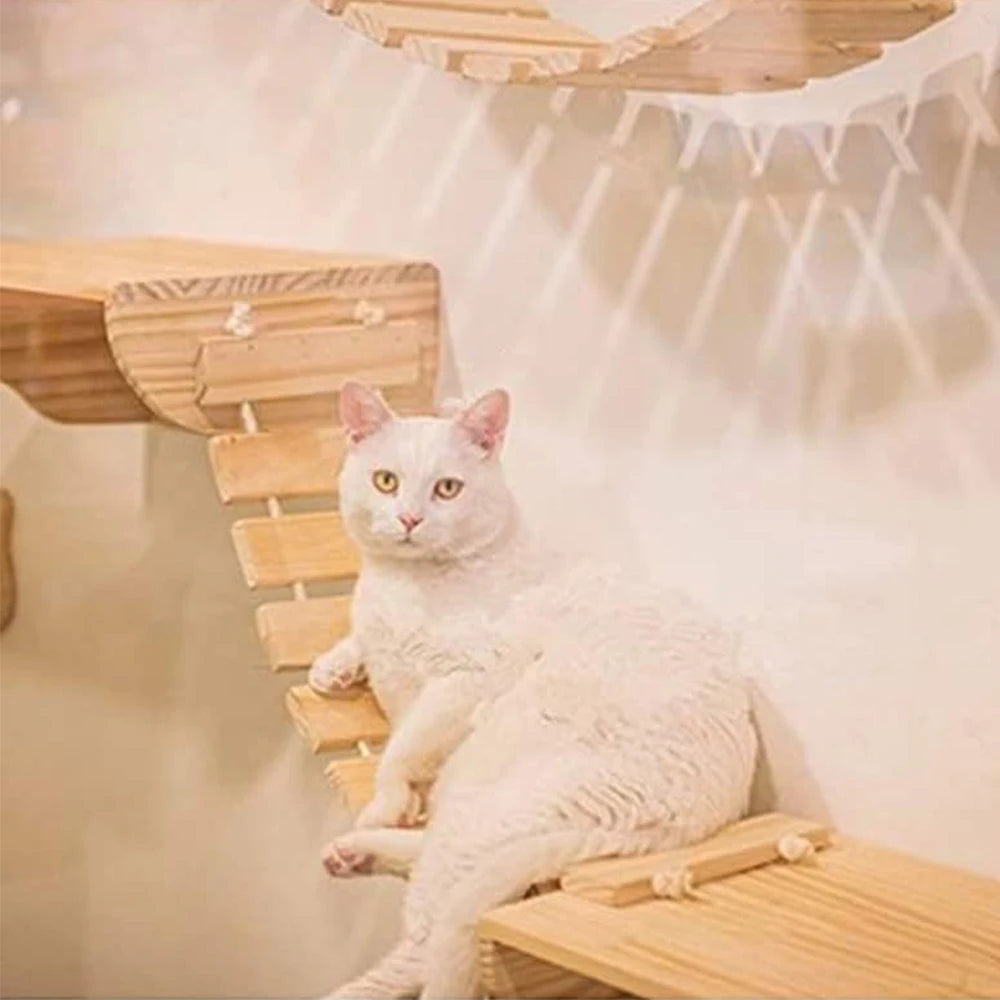 Cat Climbing Wall Type Combination Sisal Four-step Cat Stairs Cat Face New Pedal Solid Wood Cat Scratching Post Pet Furniture