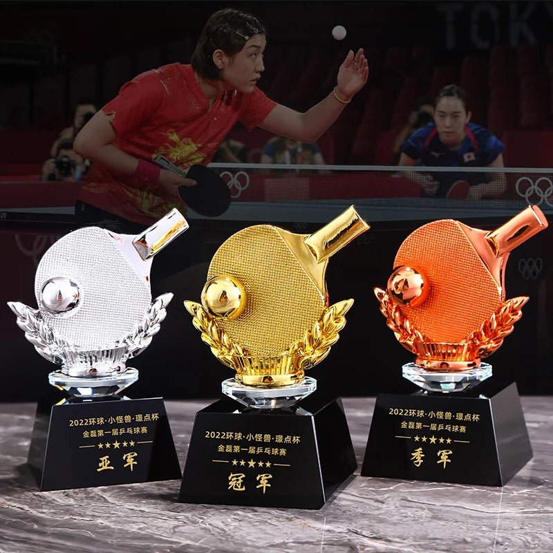 Customized Table Tennis, Volleyball, Balls, Crystal Trophy Gold Silver Copper Creative Sports Home Decoration Award Souvenir 1Pc