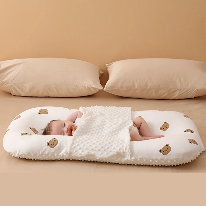 B2EB Newborn Baby Nest Lounger Cotton Washable Travel Bed Soft and Breathable Sleeping Cushion Travel Essential Shower Gift