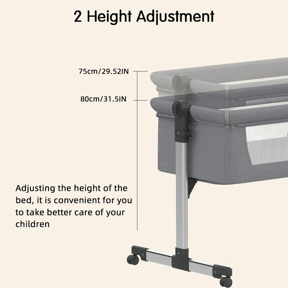 UBRAVOO Baby Bedside Cots with Mattress,Baby Cot Portable Moving Bassinet for 0-24 Months,XYT007