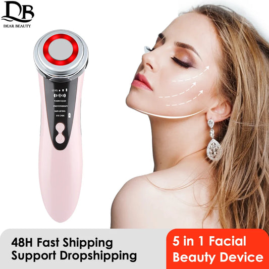 5 in 1 Beauty Device Red &Blue Light Therapy Skin Rejuvenation Skin Tightening Eye Care Facial Cleansing Face Lift Face Massager