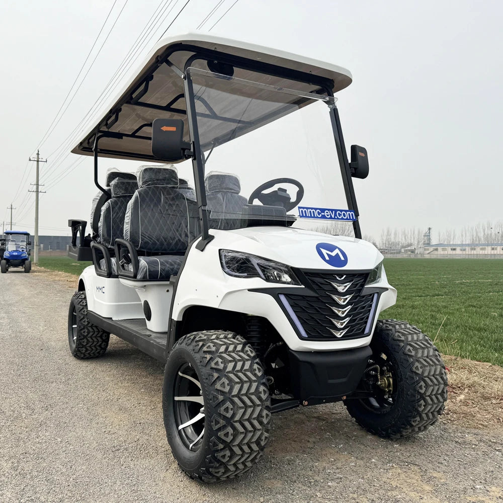 MMC 72V Lithium Battery 4 Front+2Rear off road tire CE Approved with pedal folding glass Club Car 6 Seats Electric Golf Cart