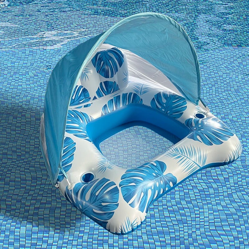 Outdoor Foldable PVC Water Hammock Recliner with Sunshade Inflatable Air Mattress Portable Floating Swimming Ring Accessories