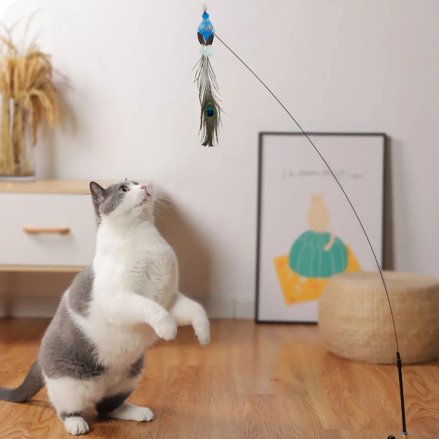 Interactive Cat Toy Funny Simulation Bird Feather with Bell