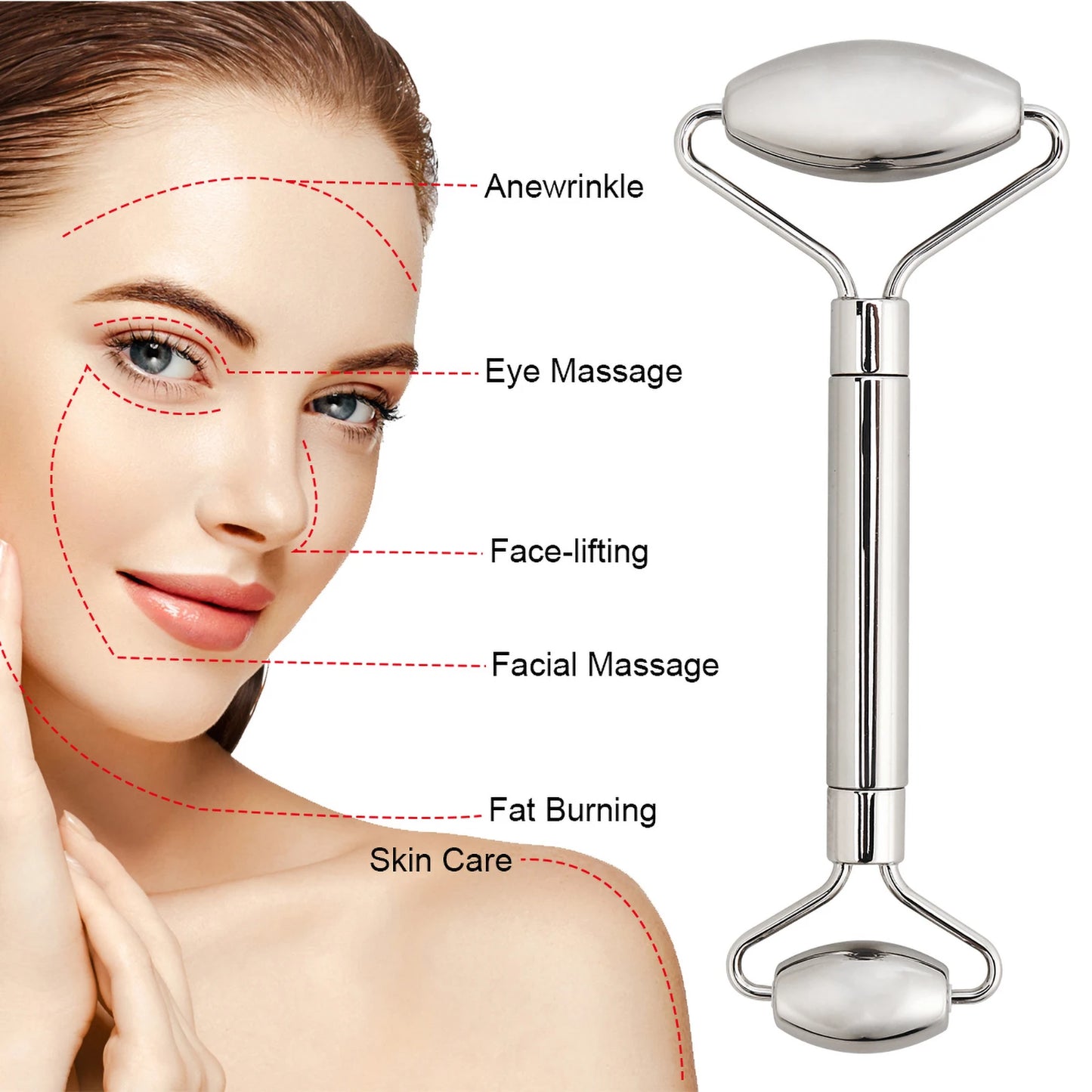 Stainless Steel Facial Roller Gua Sha Set Face Care Lifting Massage Tools Anti Wrinkle Skin Tighten Cooling Cellulite Massager