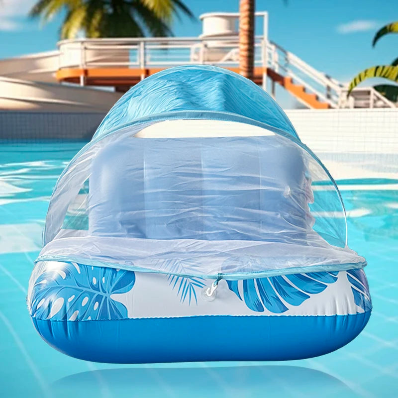 Outdoor Foldable PVC Water Hammock Recliner with Sunshade Inflatable Air Mattress Portable Floating Swimming Ring Accessories