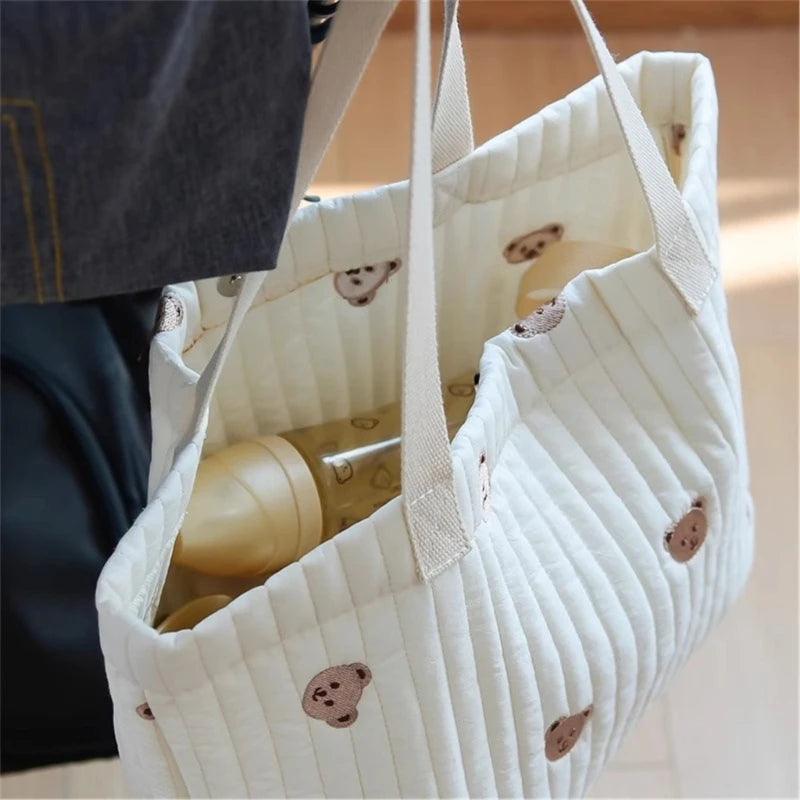 Cartoon Embroidered Diaper Bag with Fun Print, Easy Storage Solution Baby Essential Organiser Case for Travel Outdoor