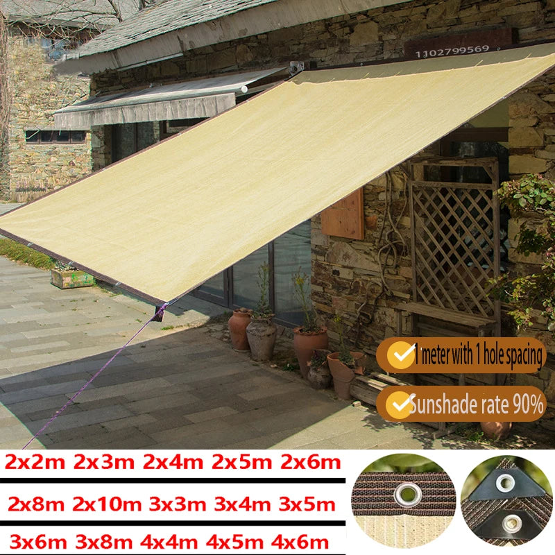 Outdoor garden shading mesh, terrace shading mesh, camping shading mesh, UV protection, HDPE sunscreen fabric, sunshade beige