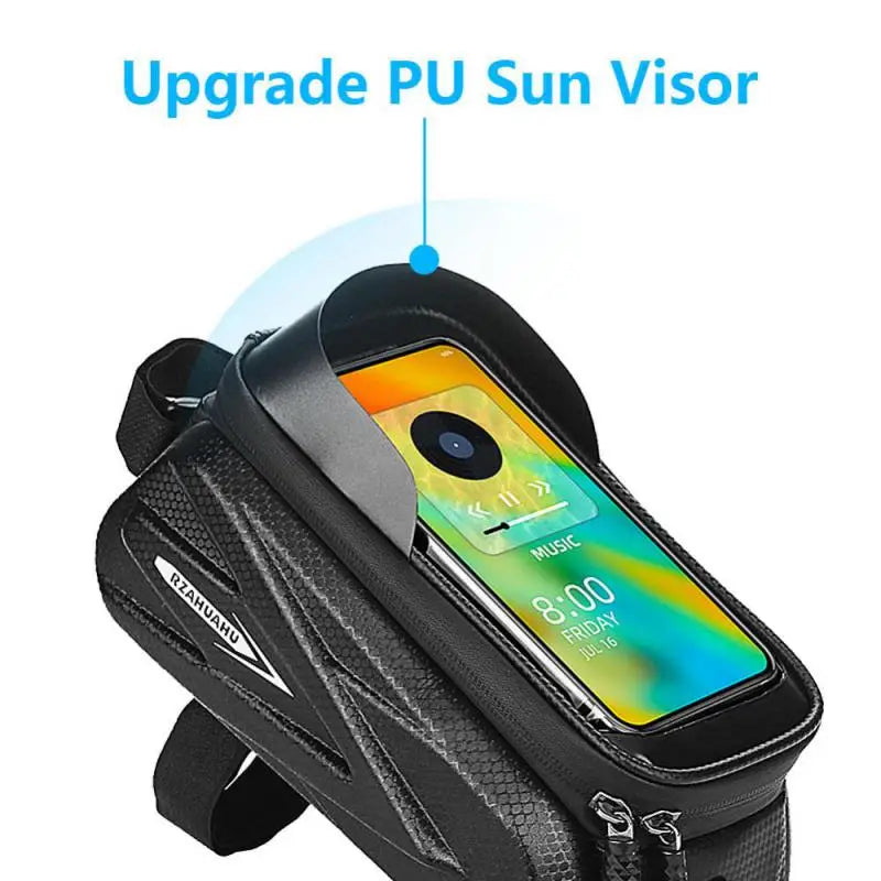 Bicycle Bag For Phone Cycling Top Front Tube Frame Bag Waterproof Case Storage Touch Screen MTB Tube Hard Shell Front Beam Bag