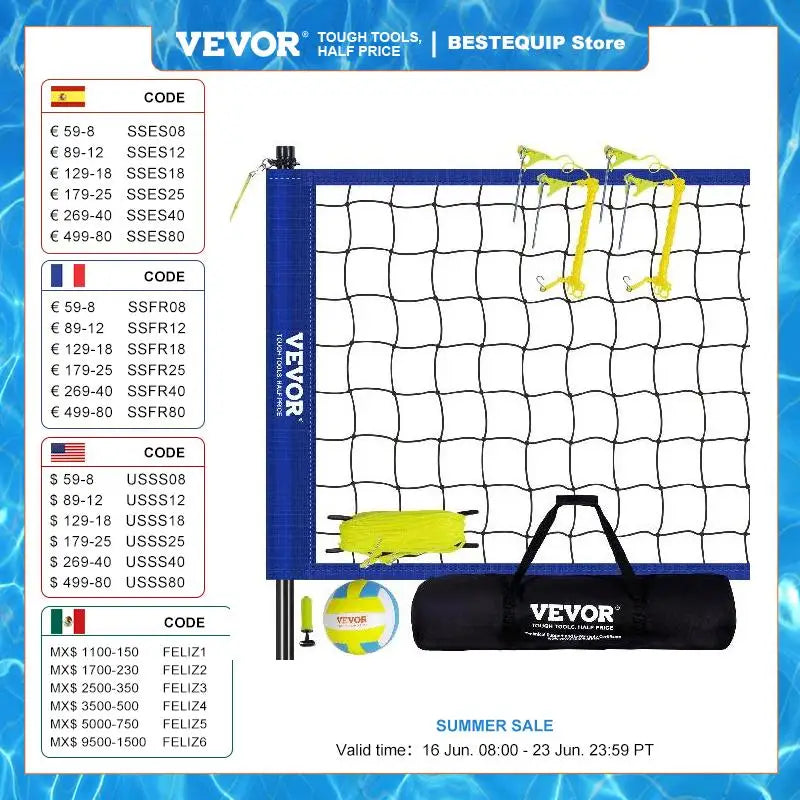 VEVOR Outdoor Volleyball Net System Adjustable Height Steel Poles with PVC Volleyball Pump Carrying Bag for Backyard Beach Lawn