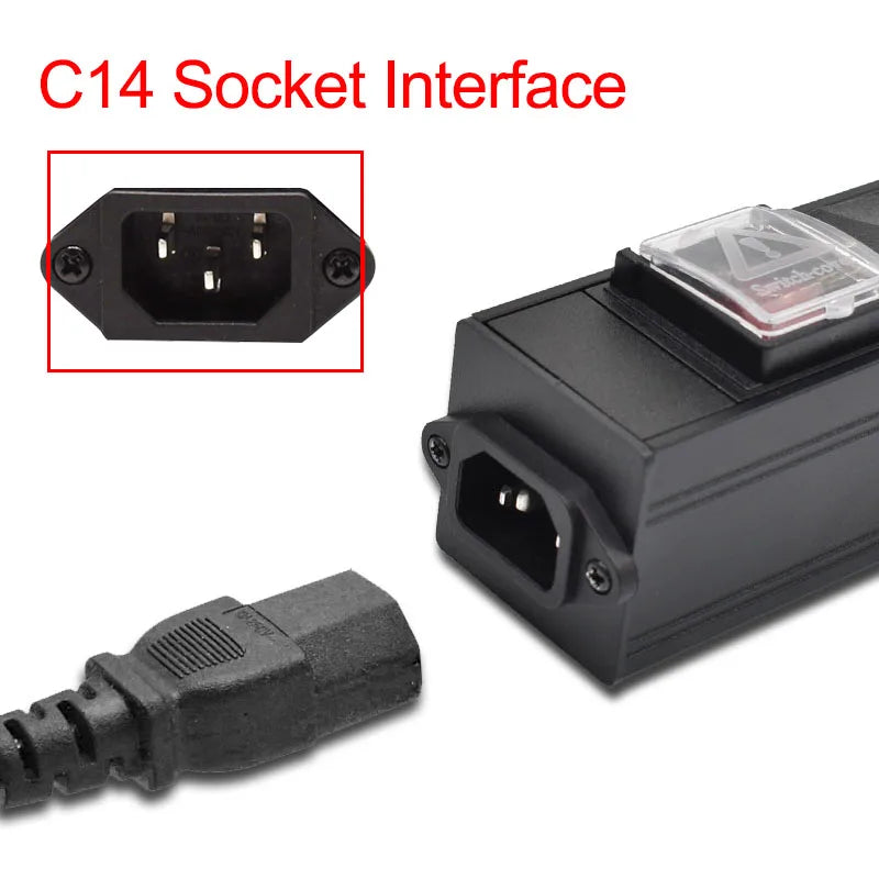 C14 port PDU Power Strip board Distribution Cabinet 2-10 Way German Socket Break Switch Aluminum alloy shell Surge protection