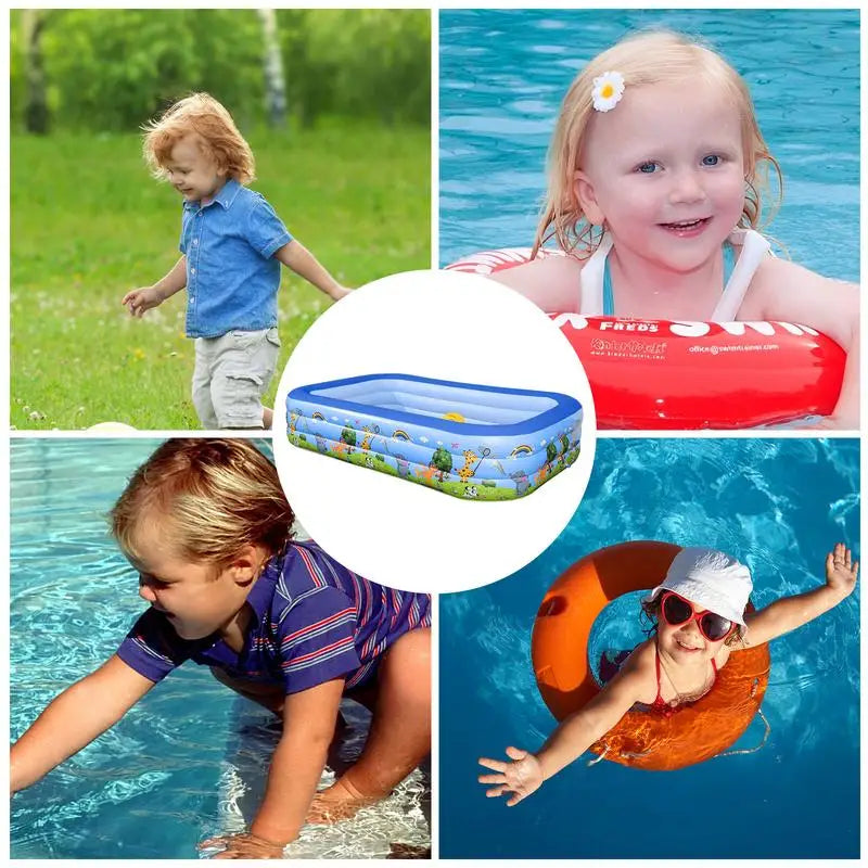 Thickened PVC Inflatable Pool for Kids Foldable Square Blow up Pool for Family Space-Saving Swimming Pool for outdoor Backyard