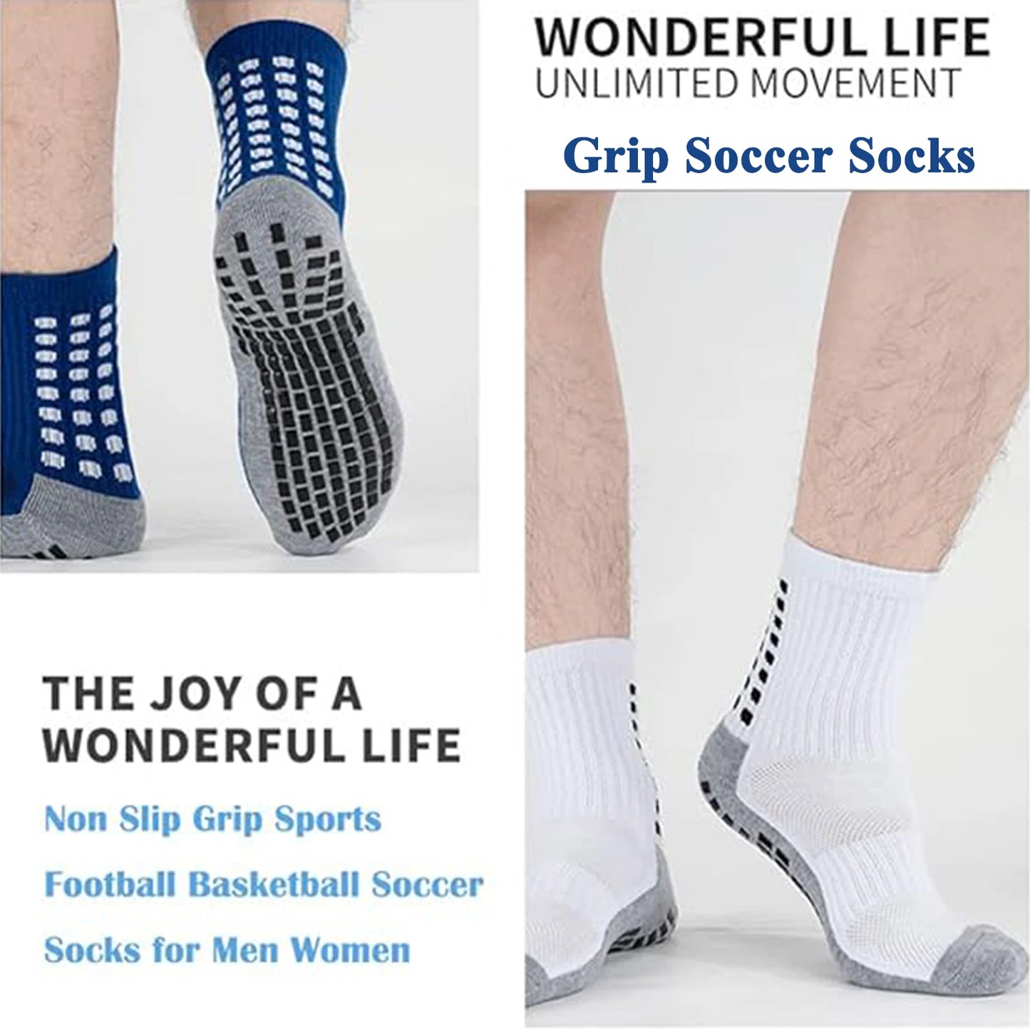 Men's Soccer Socks Non Slip Grip Football Basketball Sports Socks For Men Women Anti-Slip Soccer Grip Socks Breathable