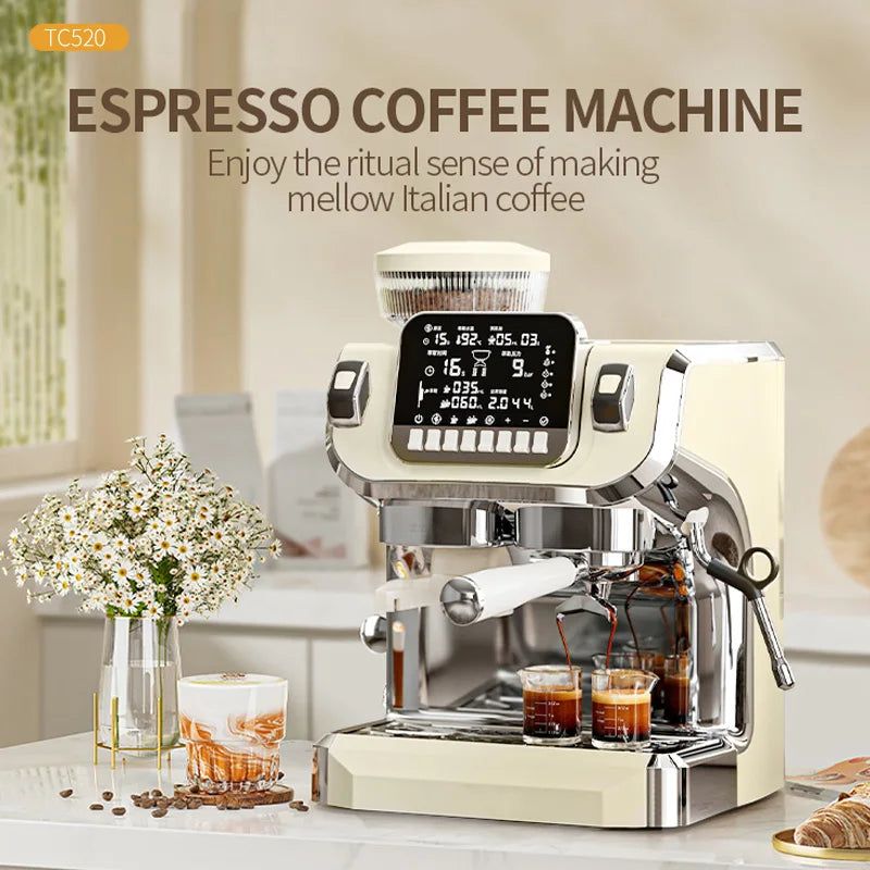 Mcilpoog TC520 Semi Automatic Coffee Machine with Grinder & Steamer, 6-Inch Large Display, Coffee Maker for  Home and Office.