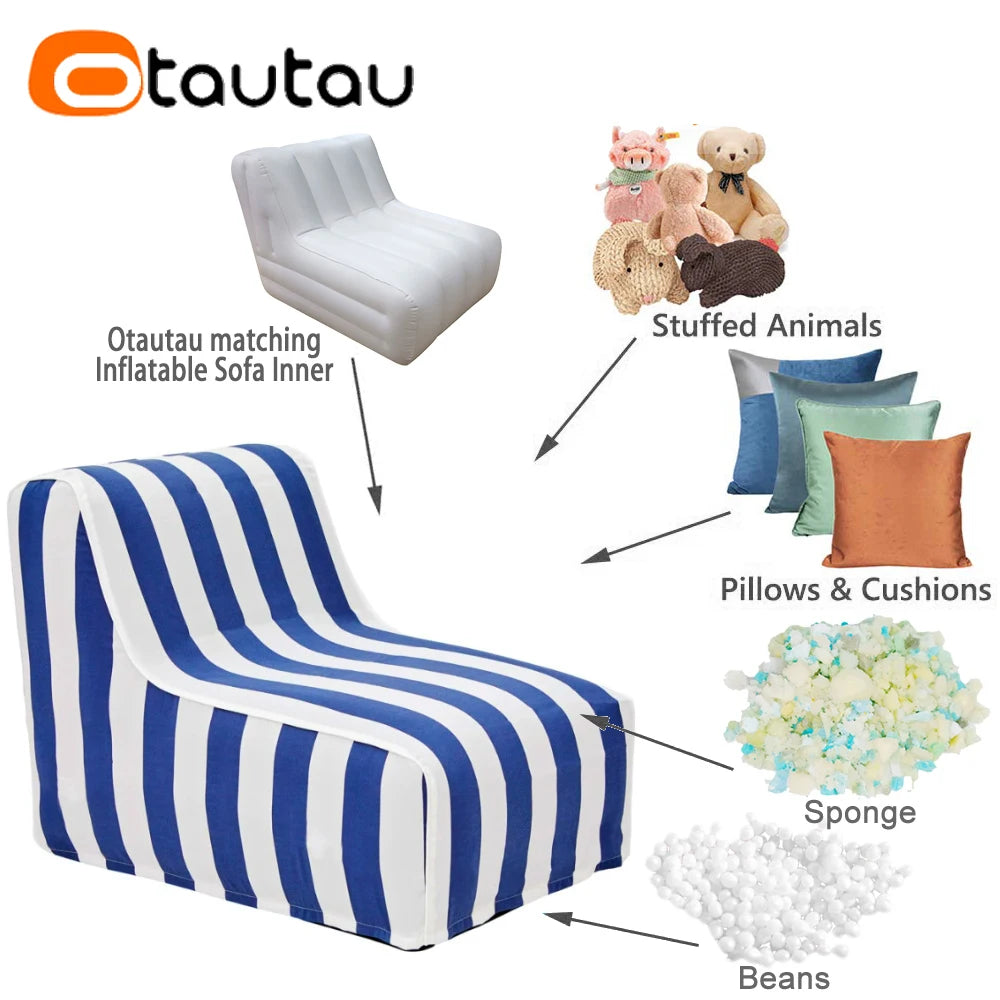 OTAUTAU Portable Outdoor Inflatable Sofa Bed Ottoman Footrest Stool Beach Swim Pool Lounger Removalbe Washable Pouf Cover SF163