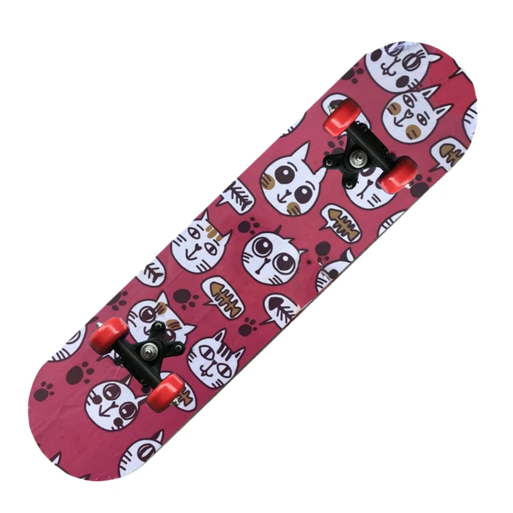 60cm Four-Wheeled Skateboard for Beginners and Kids Wood Scooters Double Deck Skating Board graffiti skateboard road brush