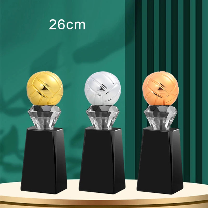 Customized Table Tennis, Volleyball, Balls, Crystal Trophy Gold Silver Copper Creative Sports Home Decoration Award Souvenir 1Pc