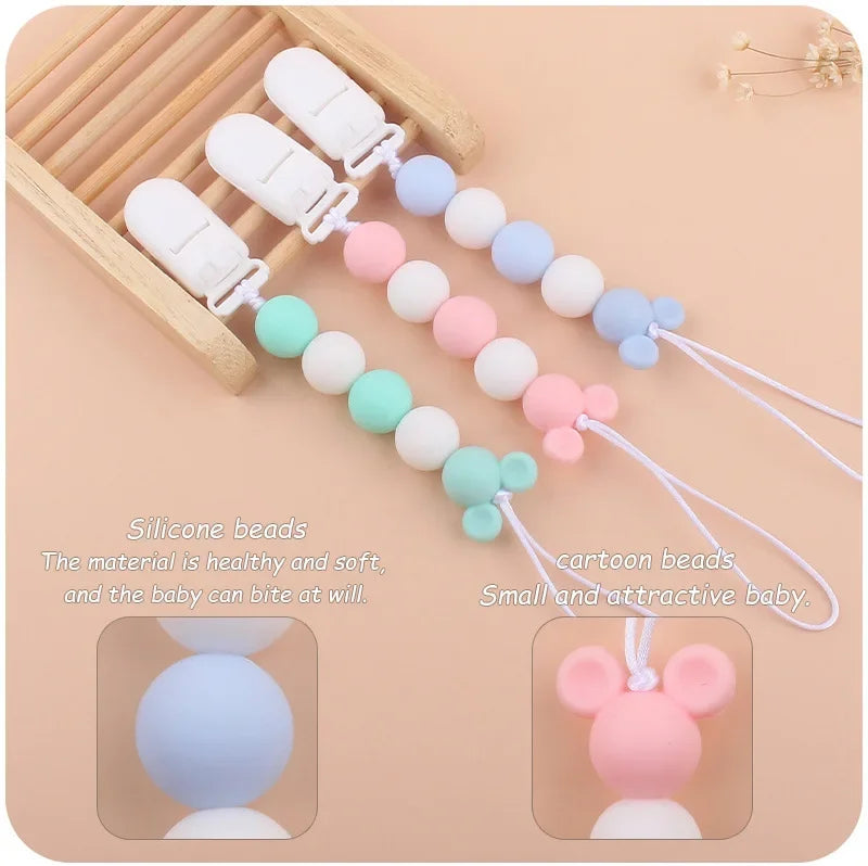 Baby Silicone Pacifier Clip Colorful Beads Grinding Teething Toys Fixed Anti-drop Chains Kawaii Infant Items Newborn Essentials